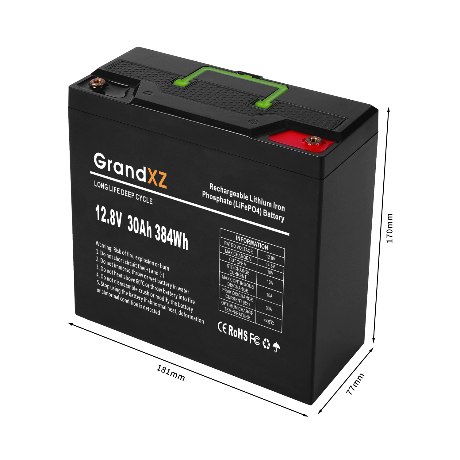 GrandXZ雄展能源12V30AH磷酸铁锂电池
